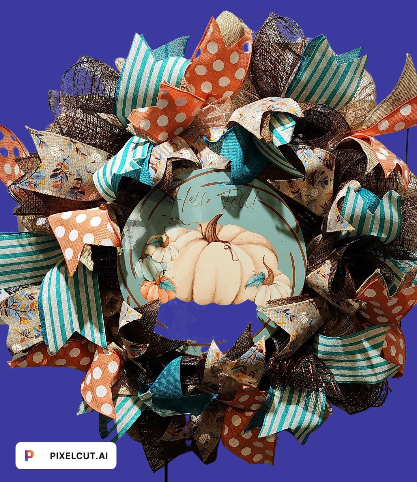 Hello Fall! Pumpkins Handmade Door Wreath