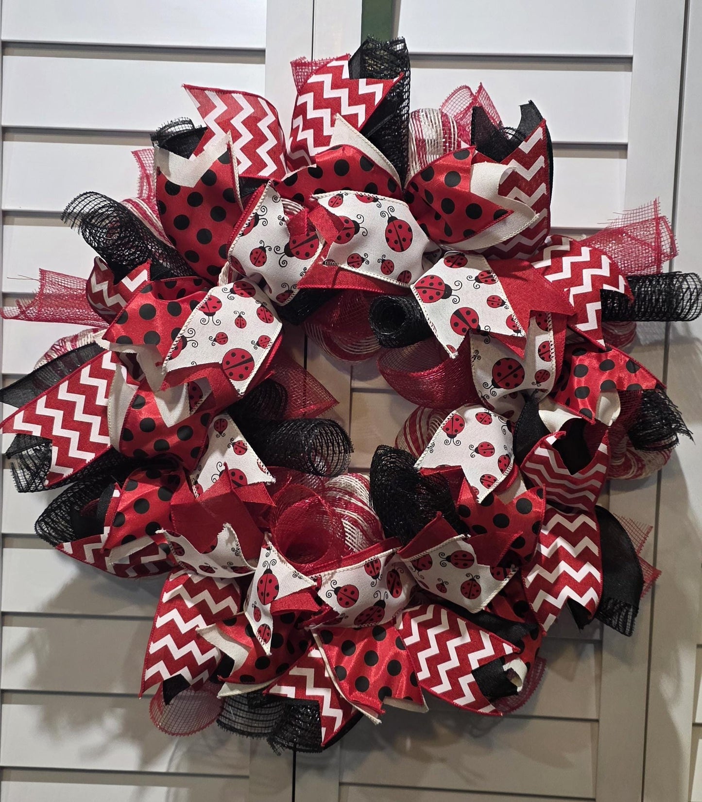 Ladybug Wreath for Front Door | Red Black Summer Wreath | 22" or 24" Deco Mesh Wreath | Spring Ladybug Decor | Everyday Door Wreath