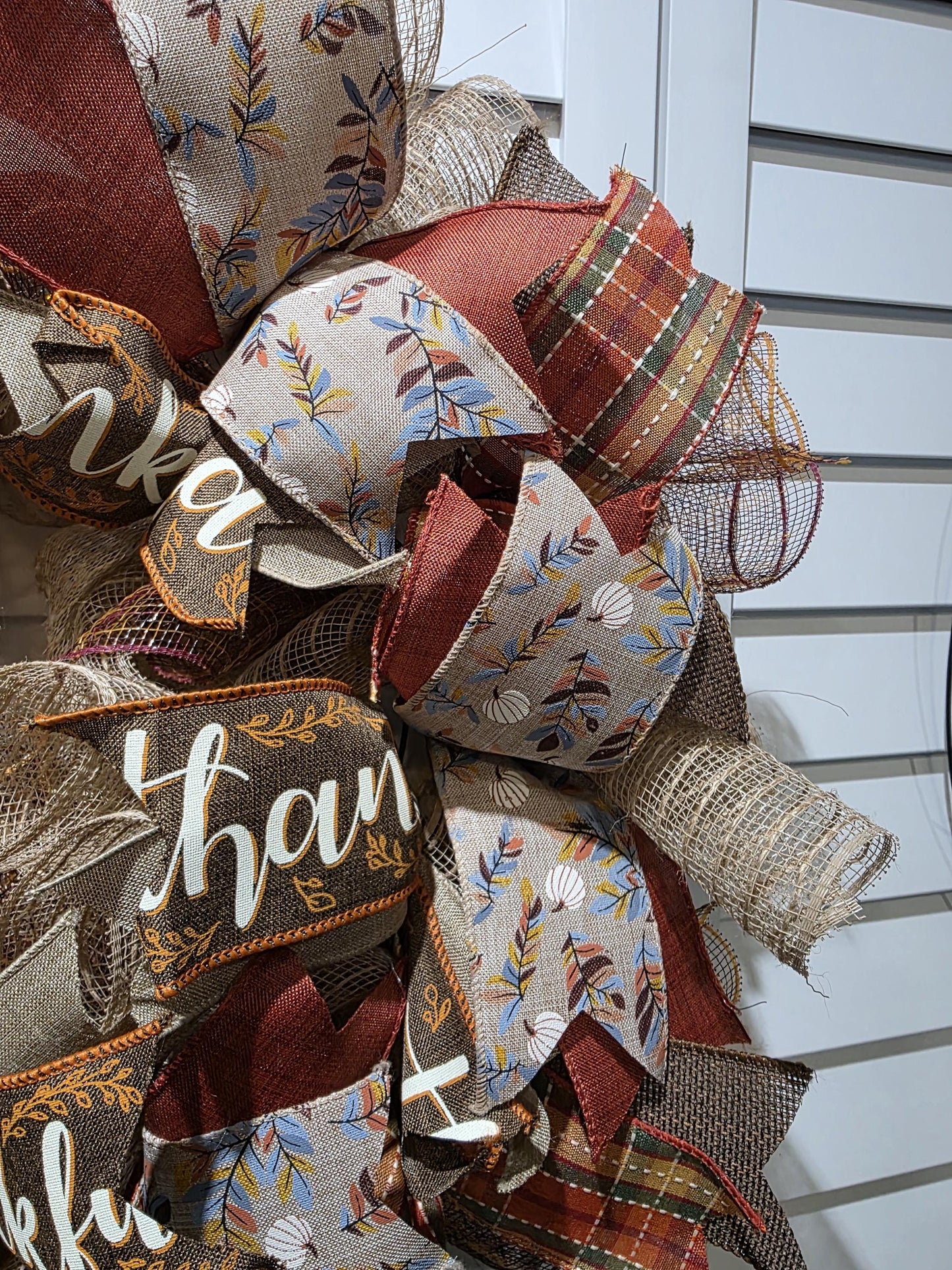 Handmade Wreath - Fall Colors - Thankful and White Pumpkins