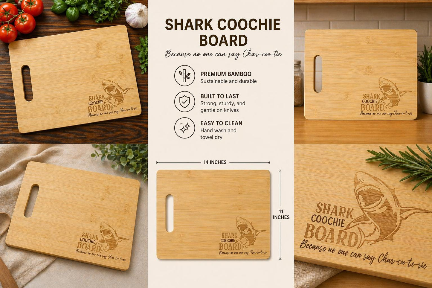 Engraved Bamboo Cutting Board with Handle | Personalized Charcuterie Board