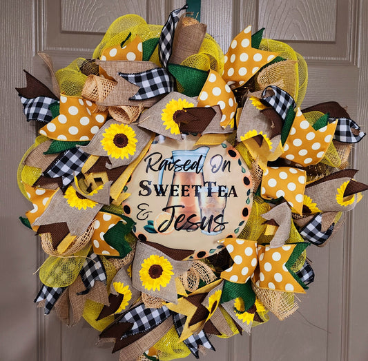 Raised on Sweet Tea and Jesus Door Wreath #2