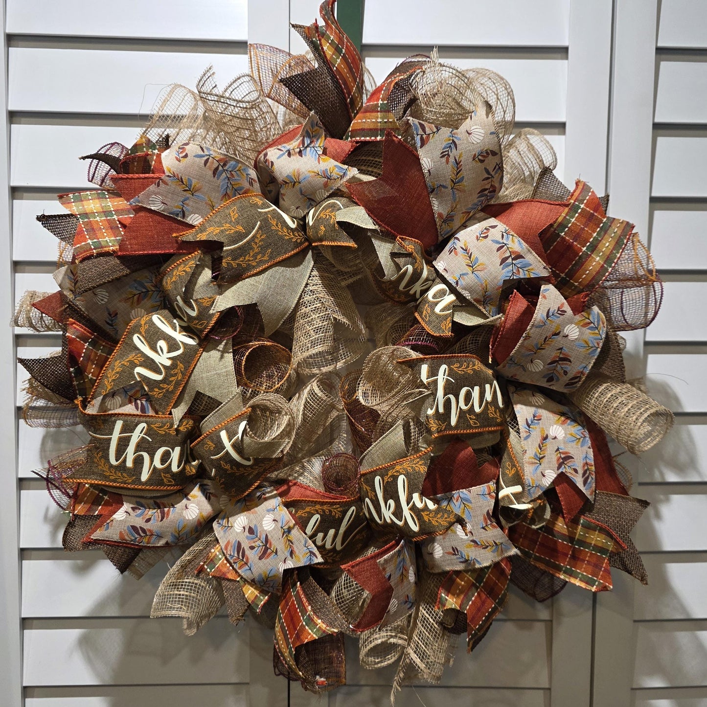 Handmade Wreath - Fall Colors - Thankful and White Pumpkins