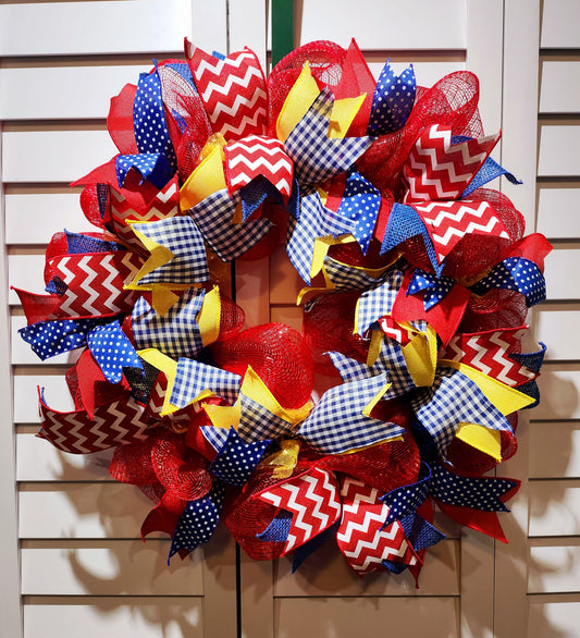 Red, Blue and Yellow Door Wreath