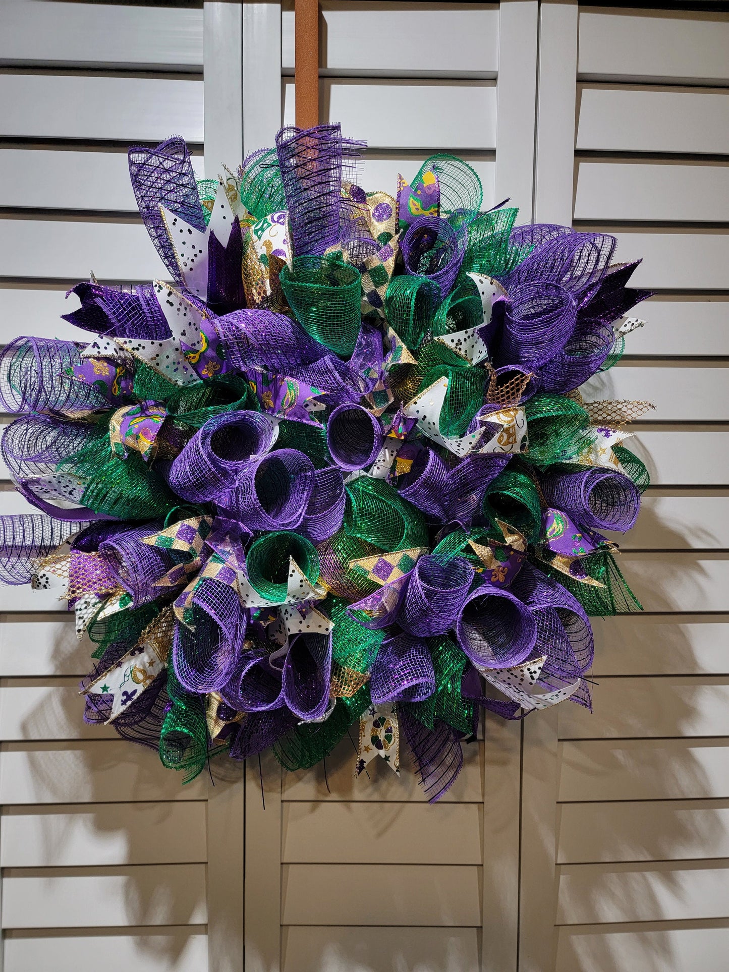 Mardi Gras Handmade Door Wreath - Your Choice of Sign - Baby or Happy Mardi Gras Y'all