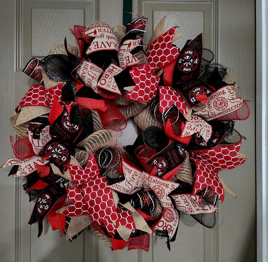 Handmade Firefighter Door Wreath First Responder Heroes