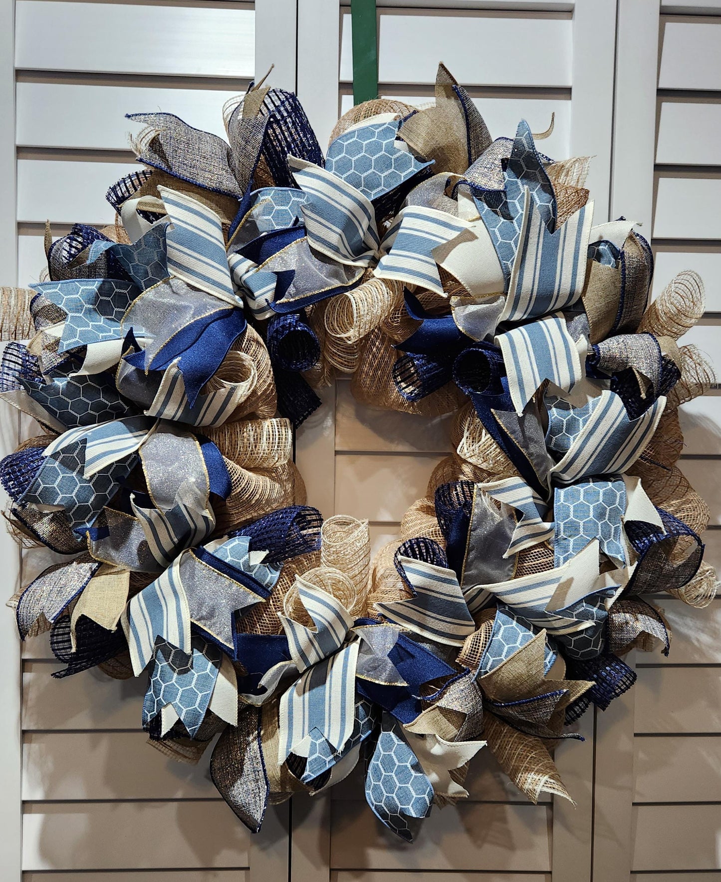 Handmade Wreath - Burlap, Blue and Off-White