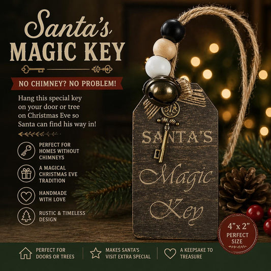 Santa Magic Key Ornament | No Chimney Key | Christmas Eve Tradition | Kids Christmas Gift | Rustic Holiday Decor