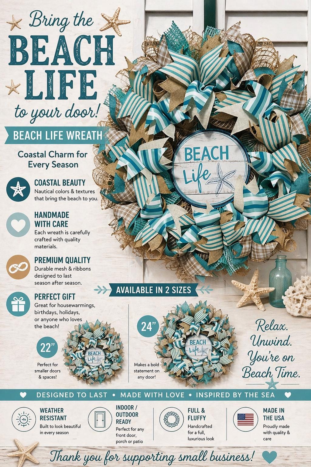 Beach Life Handmade Wreath #2 - Teals