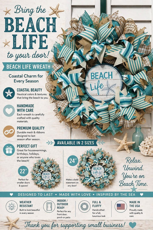 Beach Life Handmade Wreath #2 - Teals