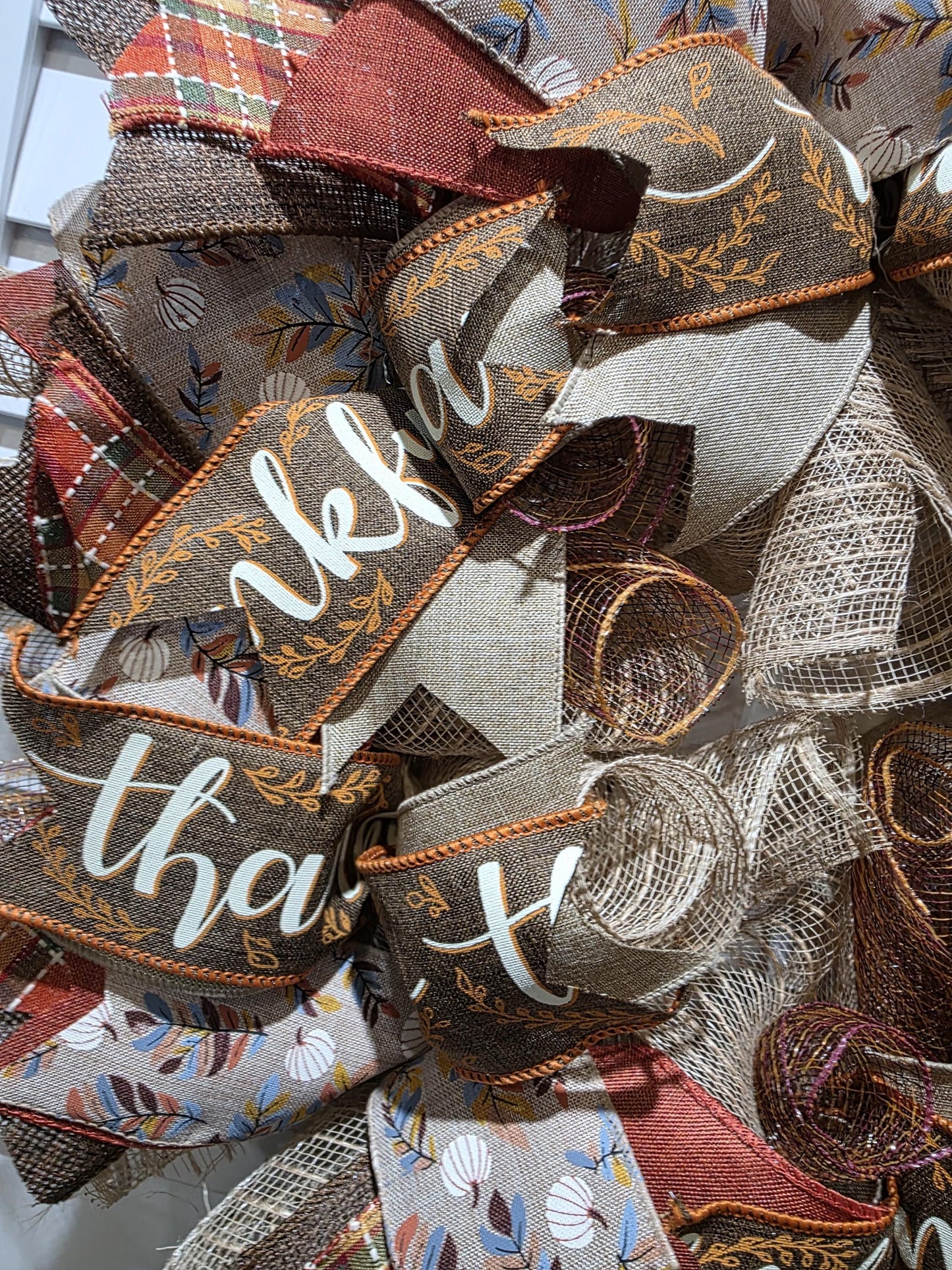 Handmade Wreath - Fall Colors - Thankful and White Pumpkins
