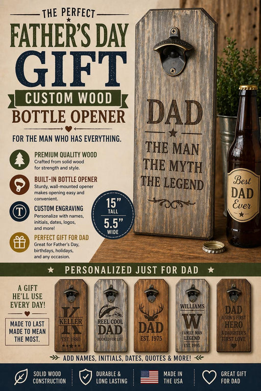 Personalized Engraved Wood Wall-Mounted Bottle Opener