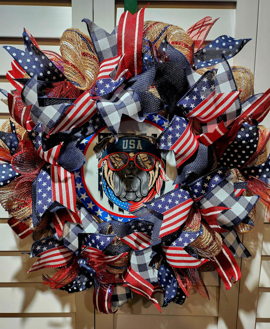 English Bulldog USA Door Wreath