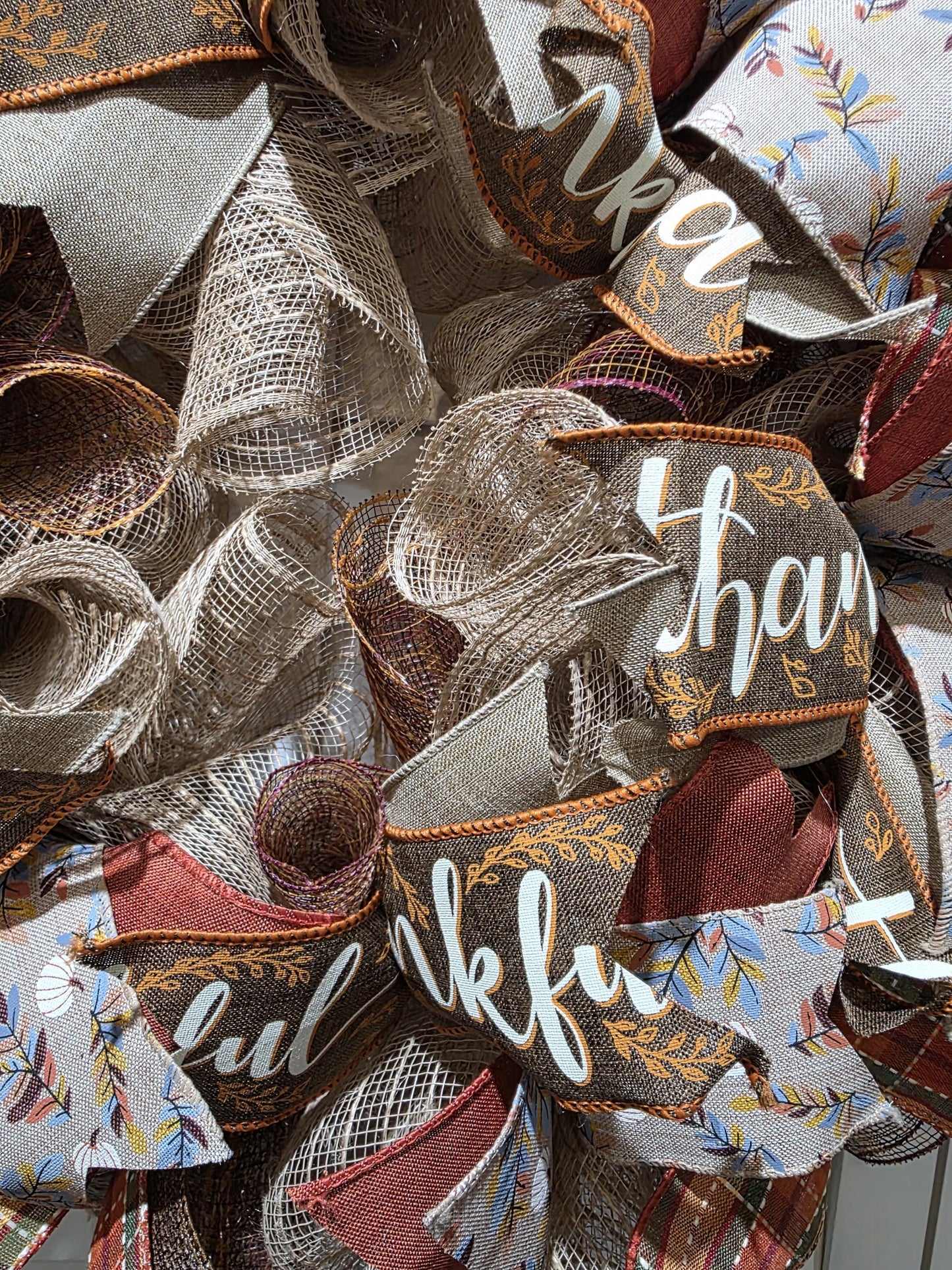 Handmade Wreath - Fall Colors - Thankful and White Pumpkins
