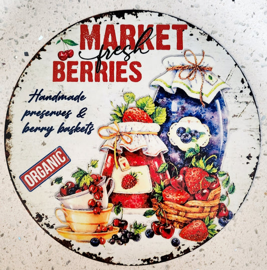 8" Aluminum Sign Organic Market Berries
