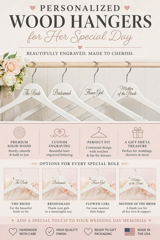Personalized Laser Engraved Wood Hanger | Wedding, Closet, or Gift Hanger