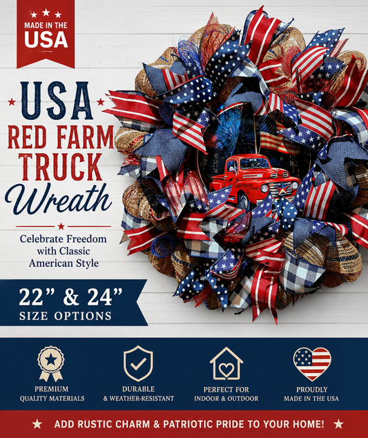 USA Flag - Red Farm Truck Door Wreath