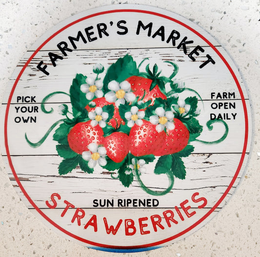 8" Aluminum sign Farmer's Market Strawberries