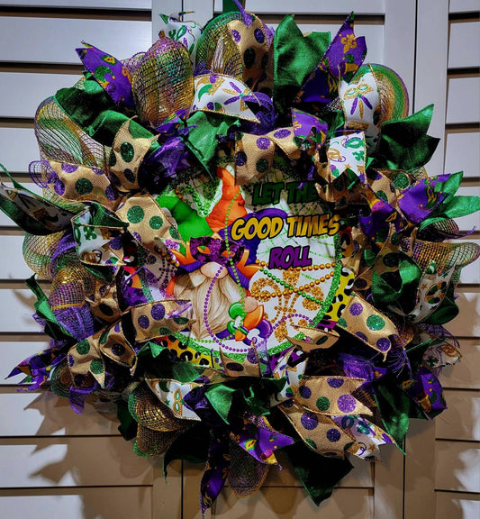 Mardi Gras Gnome Let the Good Times Roll Handmade Wreath