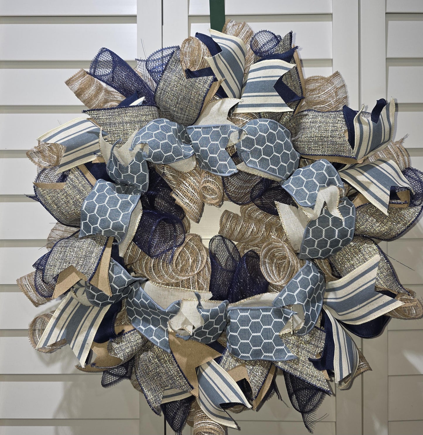 Handmade Wreath - Burlap, Blue and Off-White