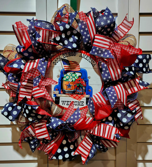 USA Flag - Blue Farm Truck Door Wreath #2