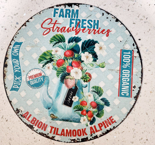 8" Aluminum Farm Fresh Strawberries sign