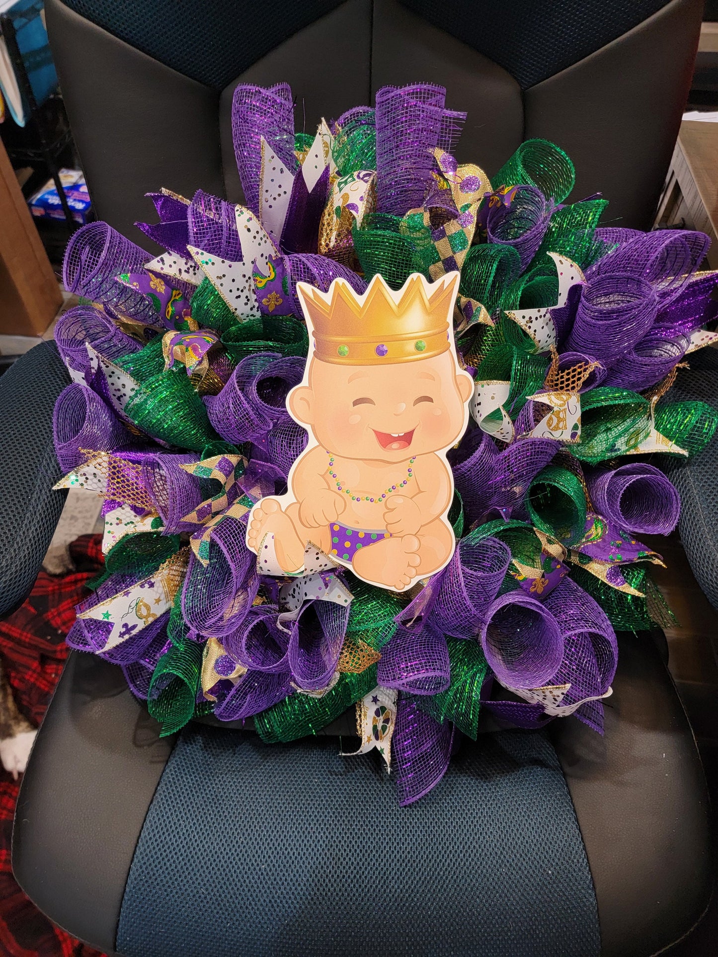 Mardi Gras Handmade Door Wreath - Your Choice of Sign - Baby or Happy Mardi Gras Y'all