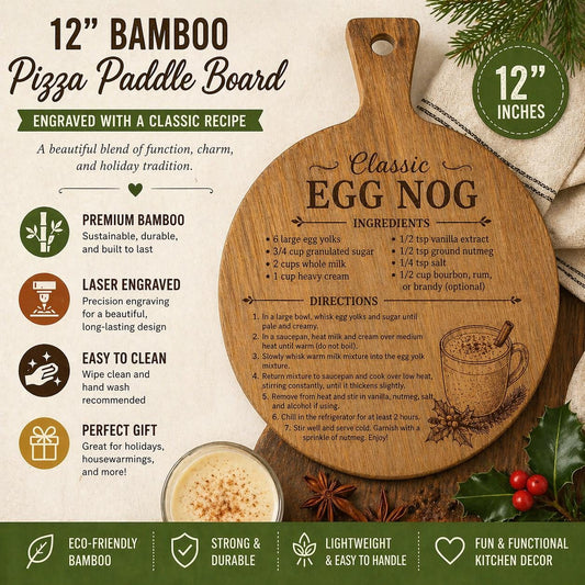 Laser Engraved Bamboo Recipe Paddle Board – Eggnog, Apple Pie, Sugar Cookies