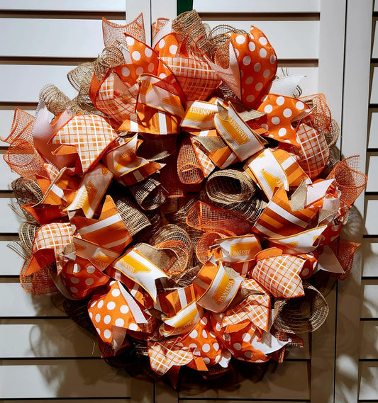 Orange and White Door Wreath