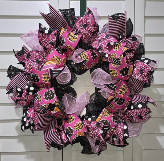 Pink Halloween Handmade Door Wreath #1