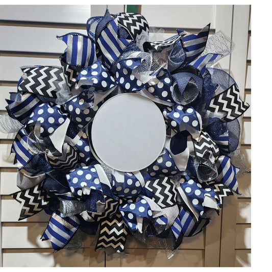 Blue Black and White Door Wreath