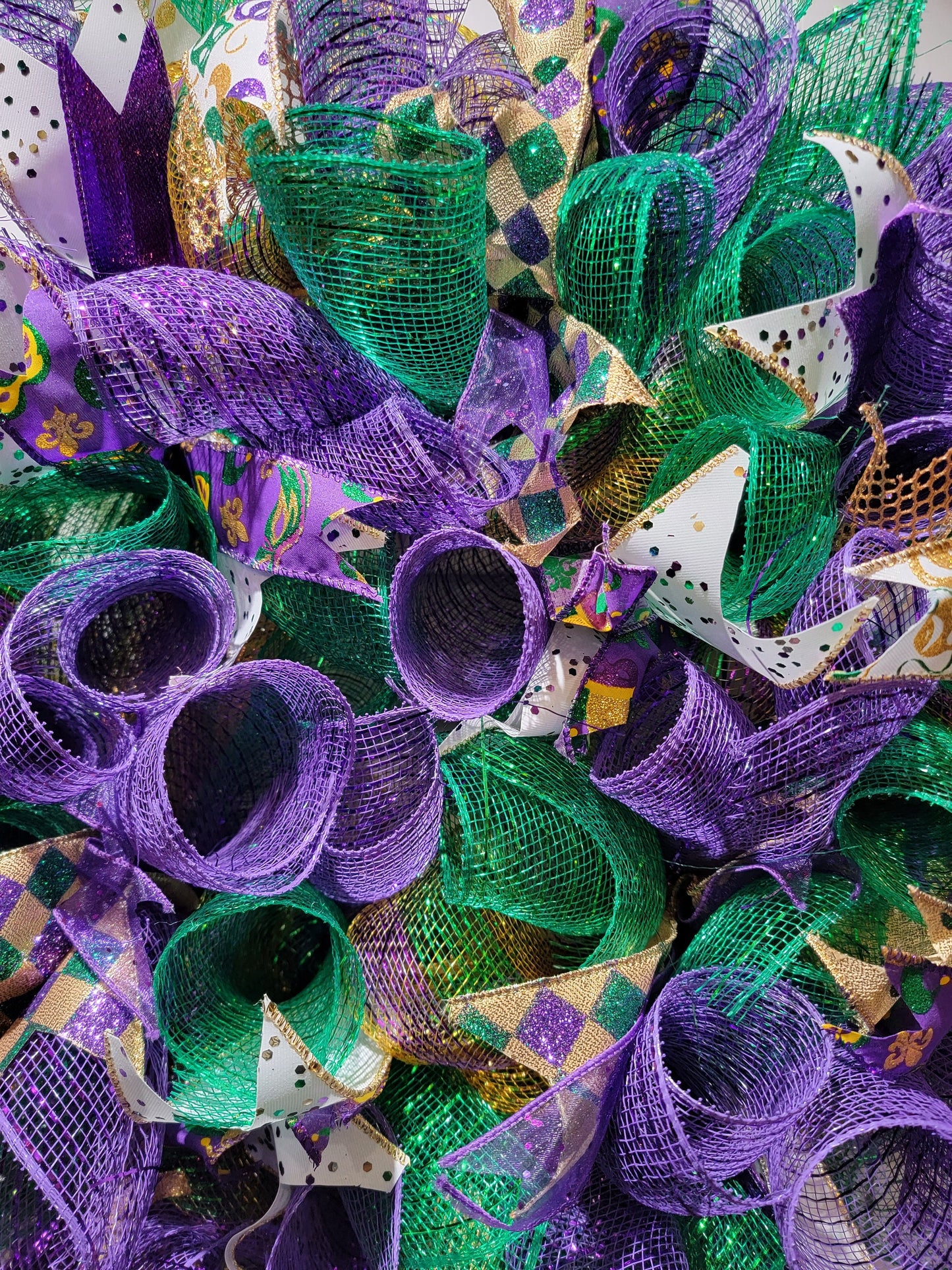 Mardi Gras Handmade Door Wreath - Your Choice of Sign - Baby or Happy Mardi Gras Y'all