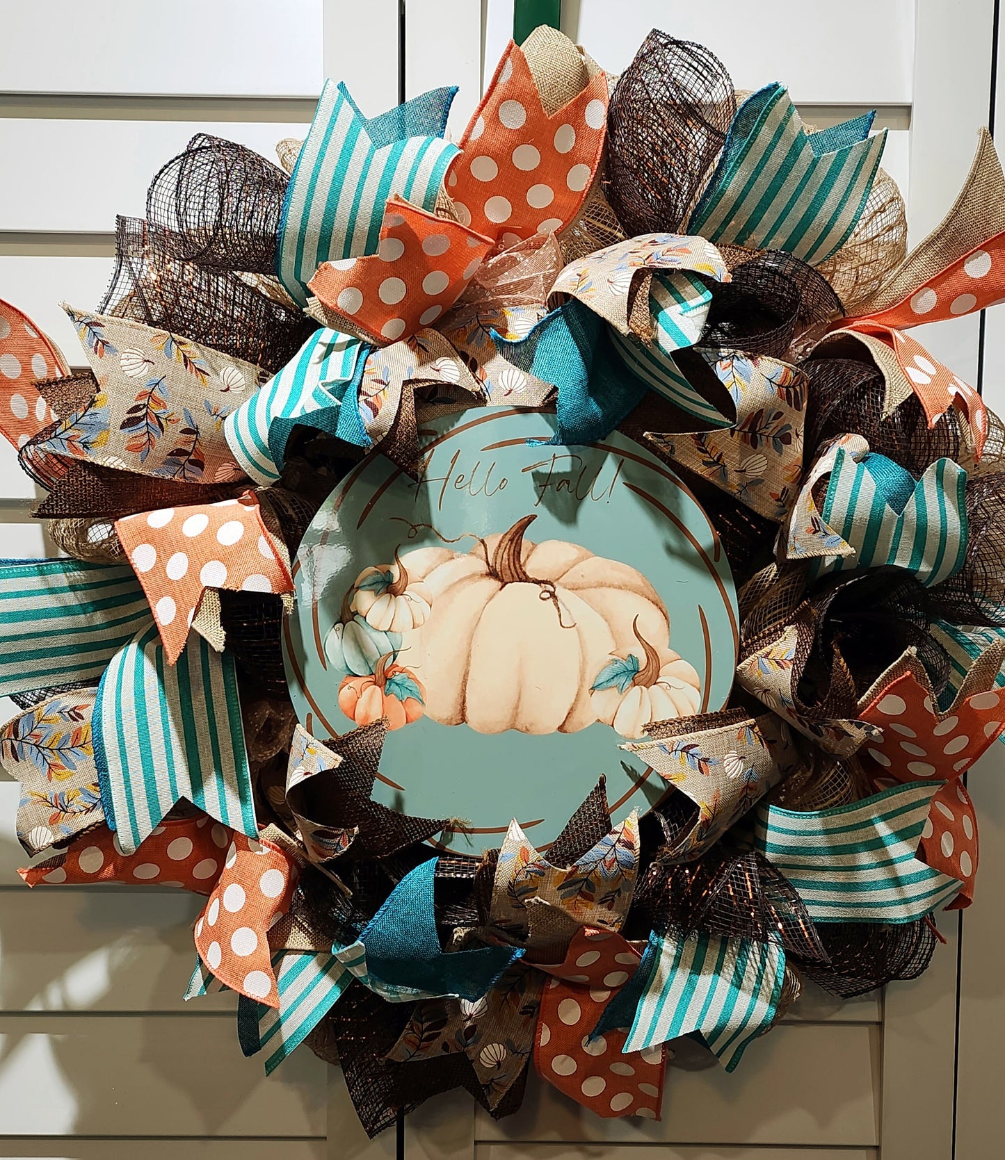 Hello Fall! Pumpkins Handmade Door Wreath