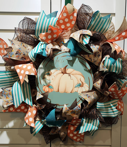 Hello Fall! Pumpkins Handmade Door Wreath