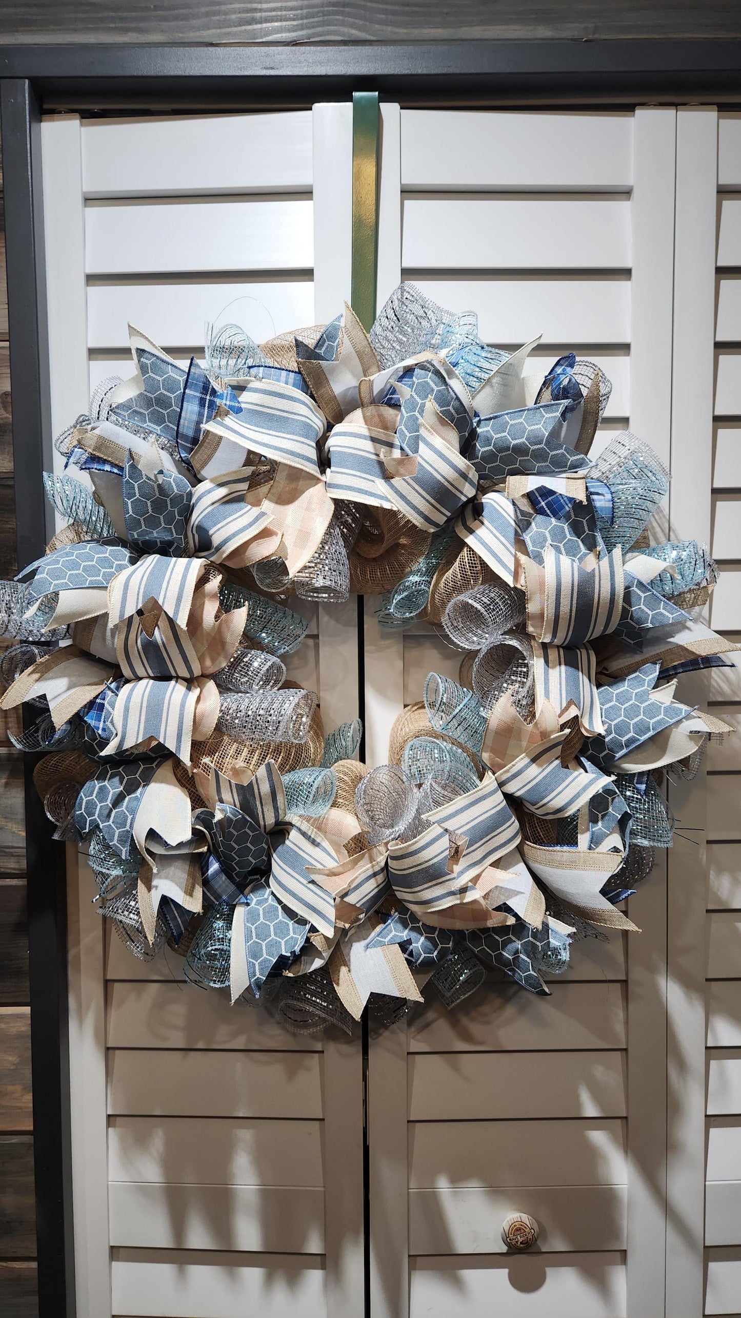 Handmade Wreath - Burlap, Blue and Off-White