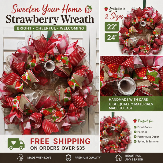 Strawberry Handmade Door Wreath Pink and Red