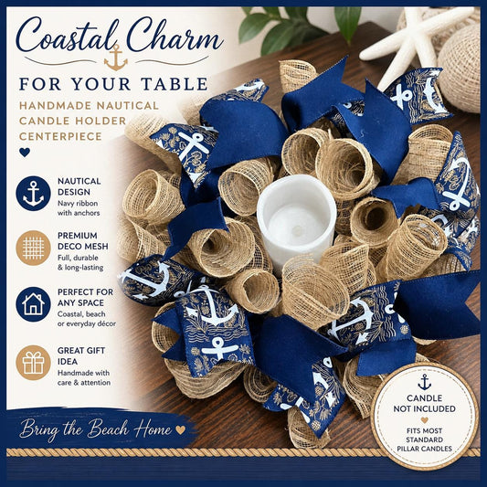 Deco Mesh and Ribbon Candle Holder Centerpiece | Table Decor